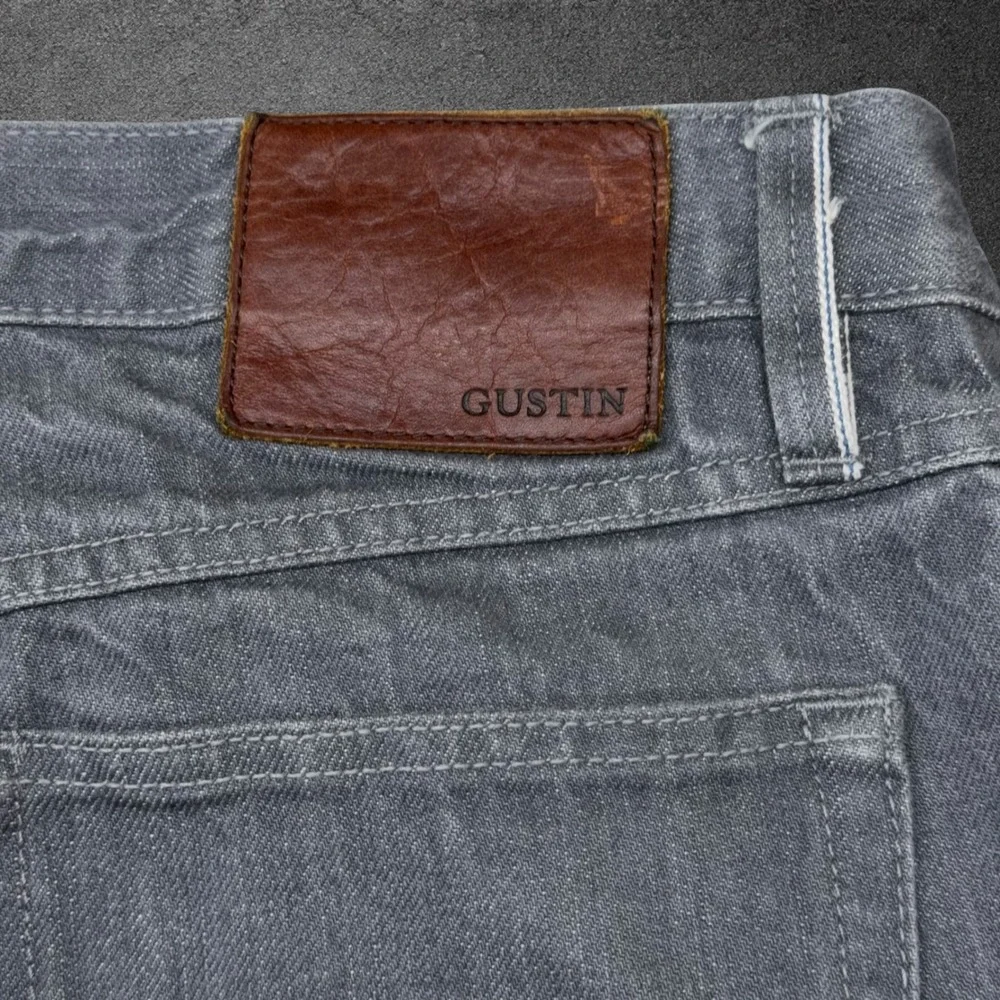 Gustin‎ Mens California Straight Raw Grey Denim Jeans Button Fly Size 32 x 31